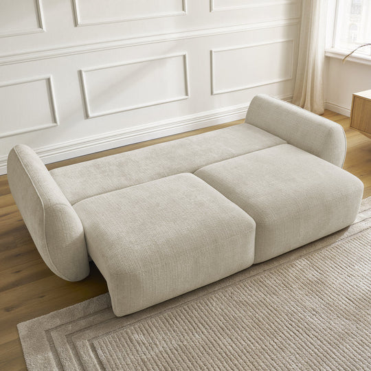 Canapé droit convertible BOBOCHIC Denise 3 places tissu texturé beige