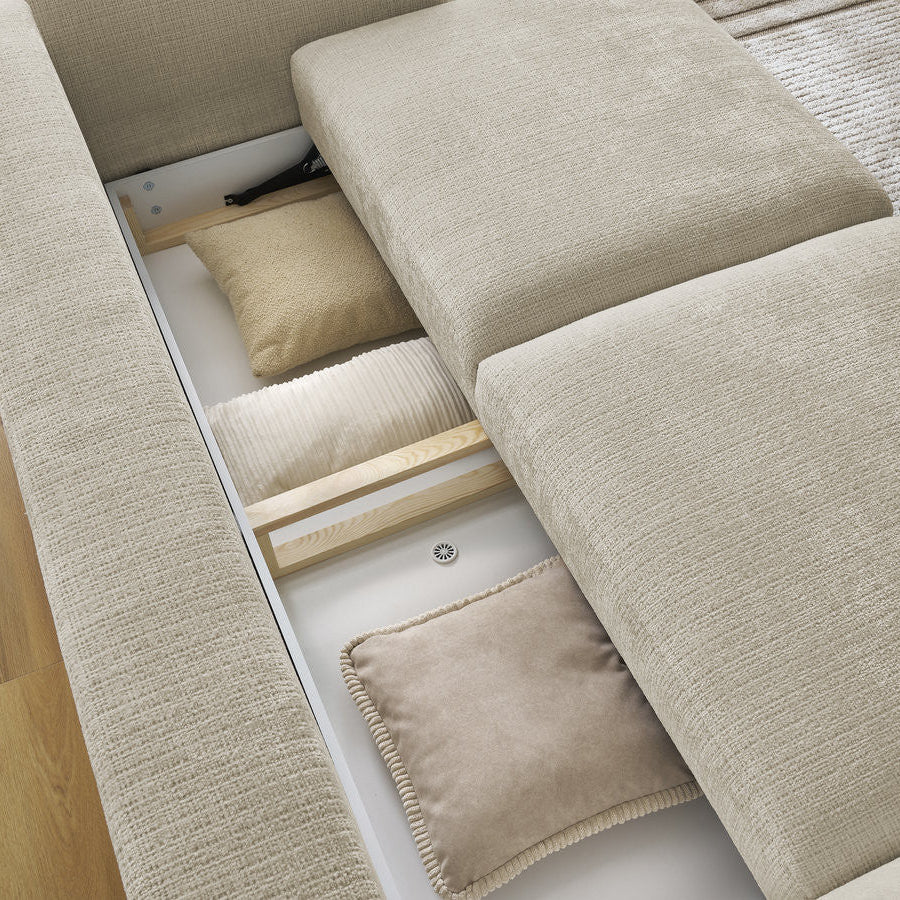 Canapé droit convertible BOBOCHIC Denise 3 places tissu texturé beige