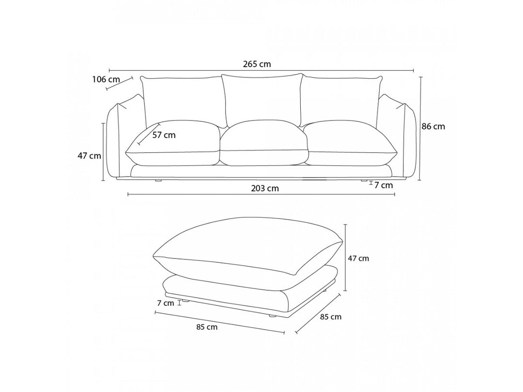 Canapé BOBOCHIC droit fixe 3 places ERNEST avec pouf vert