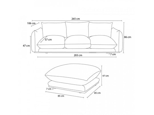 Canapé BOBOCHIC droit fixe 3 places ERNEST avec pouf vert
