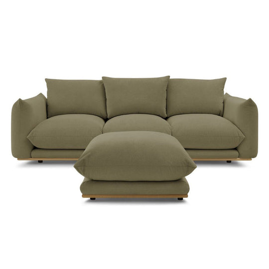 Canapé BOBOCHIC droit fixe 3 places ERNEST avec pouf vert