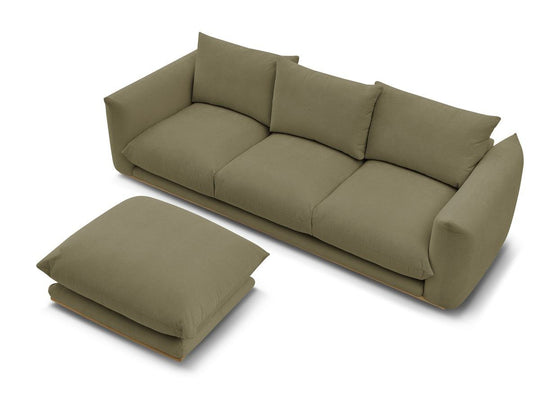 Canapé BOBOCHIC droit fixe 3 places ERNEST avec pouf vert