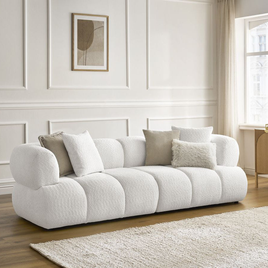 Canapé BOBOCHIC droit fixe 3 places PAMIRA tissu bouclette beige
