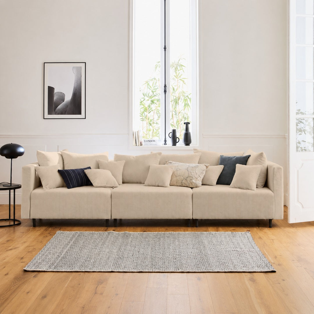Canapé BESTMOBILIER Edinburg 3 places velours côtelé beige
