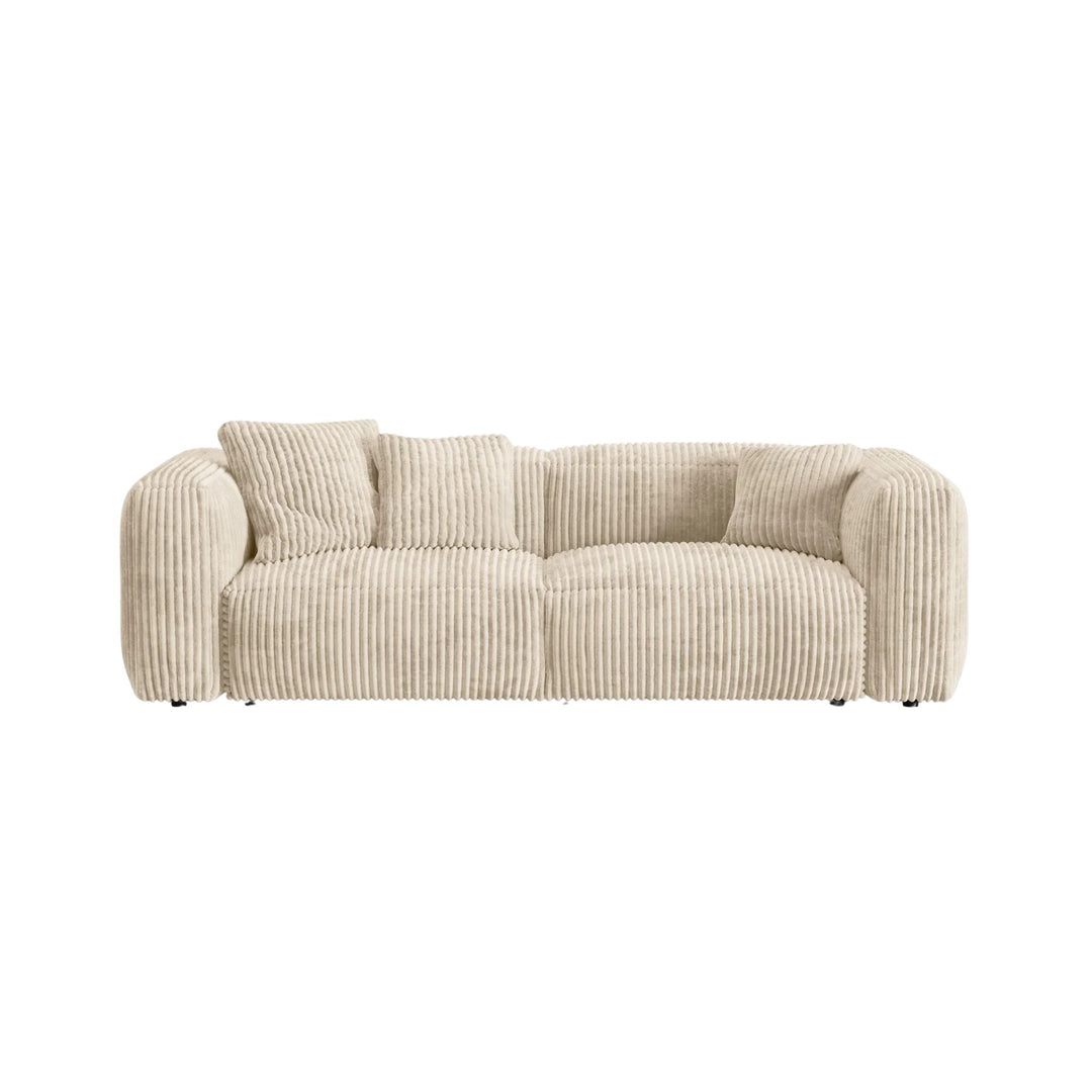Canapé et pouf MICADONI Martina 3 places en velours côtelé beige clair