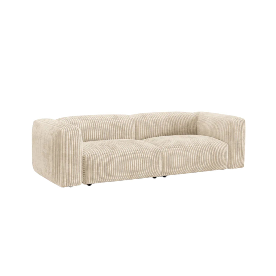 Canapé et pouf MICADONI Martina 3 places en velours côtelé beige clair