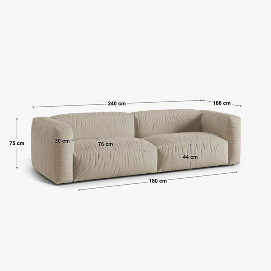 Canapé et pouf MICADONI Martina 3 places en velours côtelé beige clair