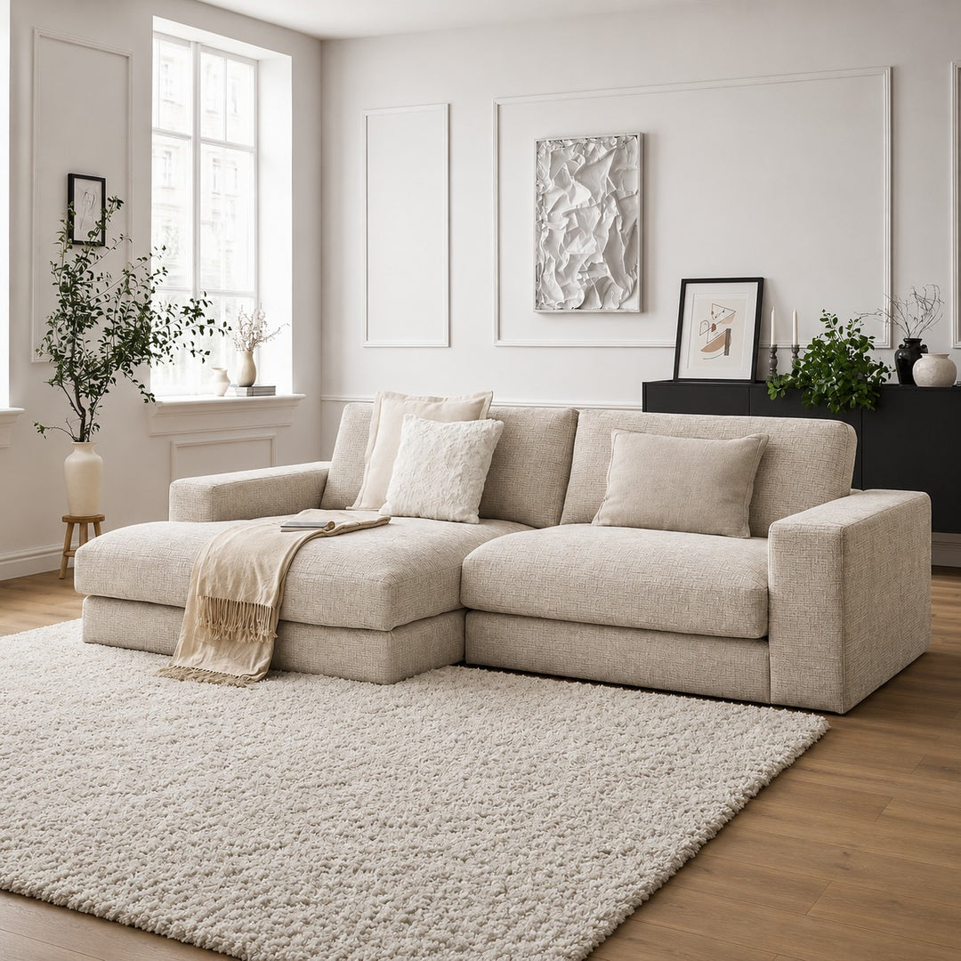 Canapé BOBOCHIC d'angle gauche 4 places LEONARD en tissu texturé Beige