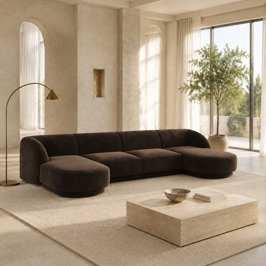 Canapé d'angle MICADONI Miley 4 places velours marron foncé