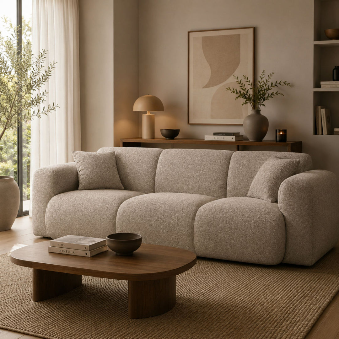 Canapé MICADONI Molino 3 places en tissu chenille beige foncé