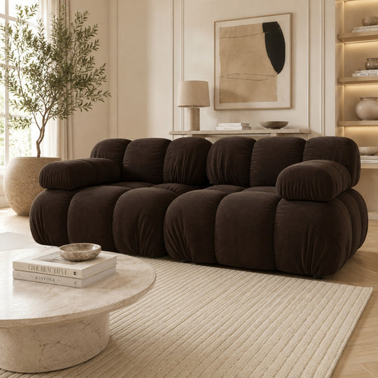 Canapé modulaire MICADONI Bellis 2 places en velours marron foncé