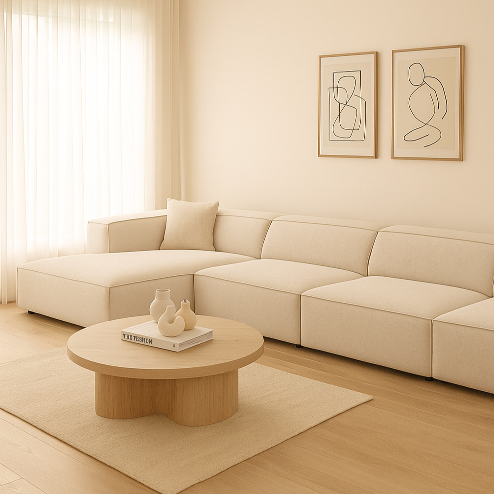 Canapé D'angle Gauche Arendal 5 Places En Velours Écru- Cosmopolitan Design