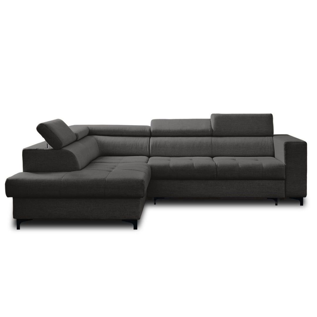 Canapé convertible d'angle gauche BEST MOBILIER Olinda 5 places avec coffre et têtières réglables en tissu gris foncé