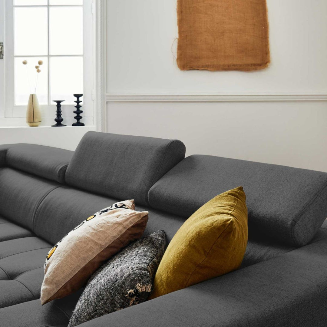 Canapé convertible d'angle gauche BEST MOBILIER Olinda 5 places avec coffre et têtières réglables en tissu gris foncé