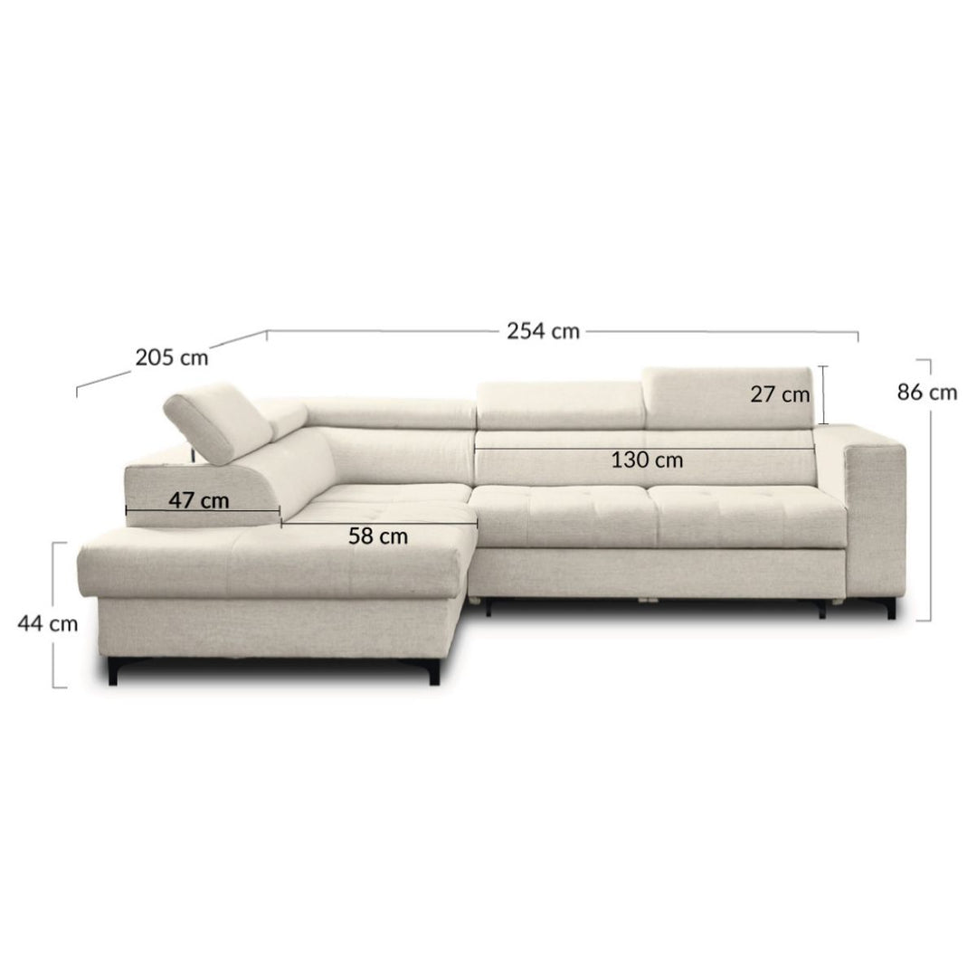 Canapé convertible d'angle gauche BEST MOBILIER Olinda 5 places avec coffre et têtières réglables en tissu gris foncé