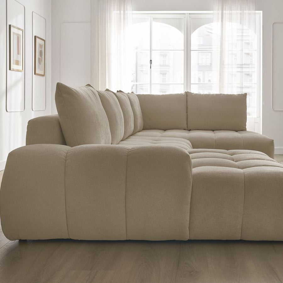 Canapé BOBOCHIC d'angle gauche panoramique convertible avec coffre EVEREST Taupe