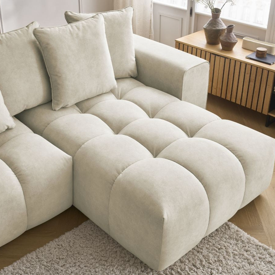 Canapé panoramique fixe BOBOCHIC Mont-Blanc velours Beige