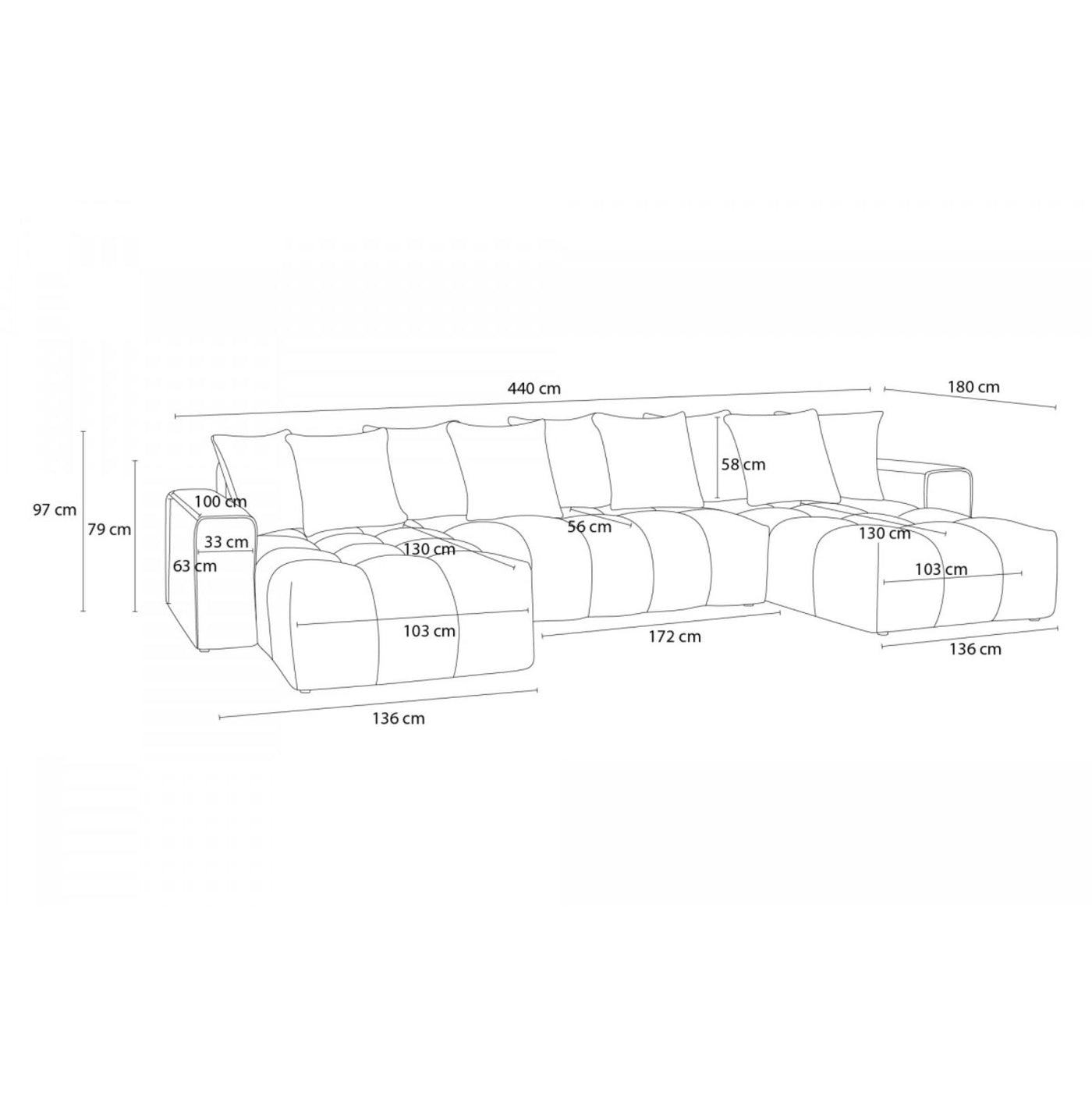 Canapé panoramique fixe BOBOCHIC Mont-Blanc velours Beige