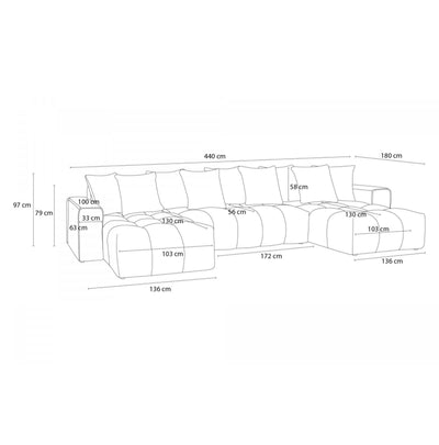Canapé panoramique fixe BOBOCHIC Mont-Blanc velours Beige