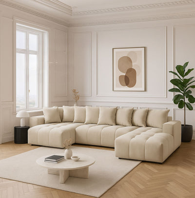 Canapé panoramique fixe BOBOCHIC Mont-Blanc velours Beige