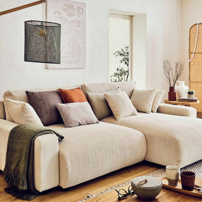 Canapé d'angle réversible BESTMOBILIER 4 places convertible avec coffre en velours côtelé beige