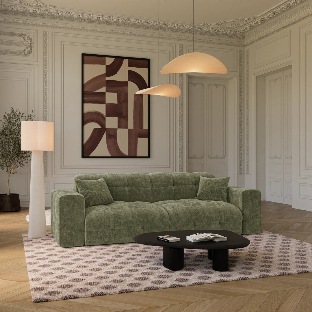 Canapé PREMIUM INTERIORS Cocoon 4 places en velours gaufré vert vintage