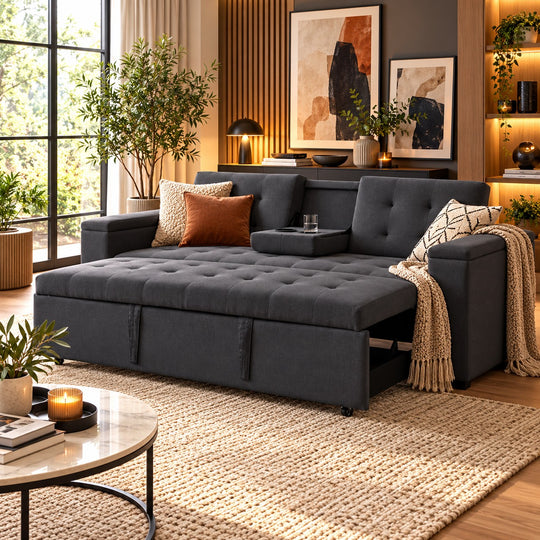 Canapé convertible Homerya 3 places en tissu gris foncé CORIVA