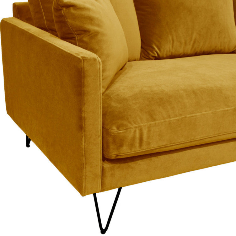 Canapé Villabon 3 places en velours jaune pieds epingle noir Drawer- Léger défaut