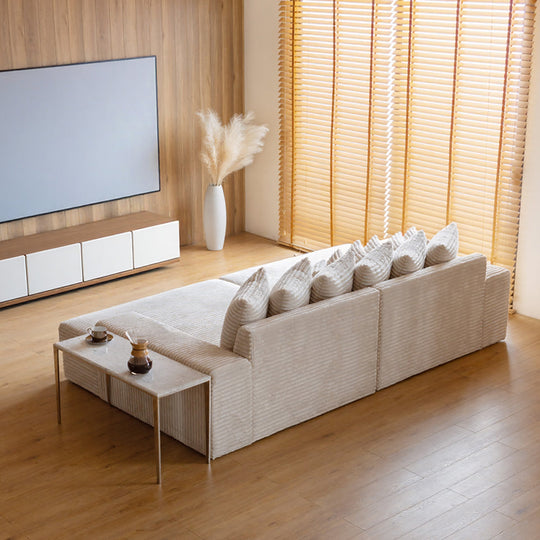 Canapé 4 places assise profonde en velours côtelé beige Cardiff de dos