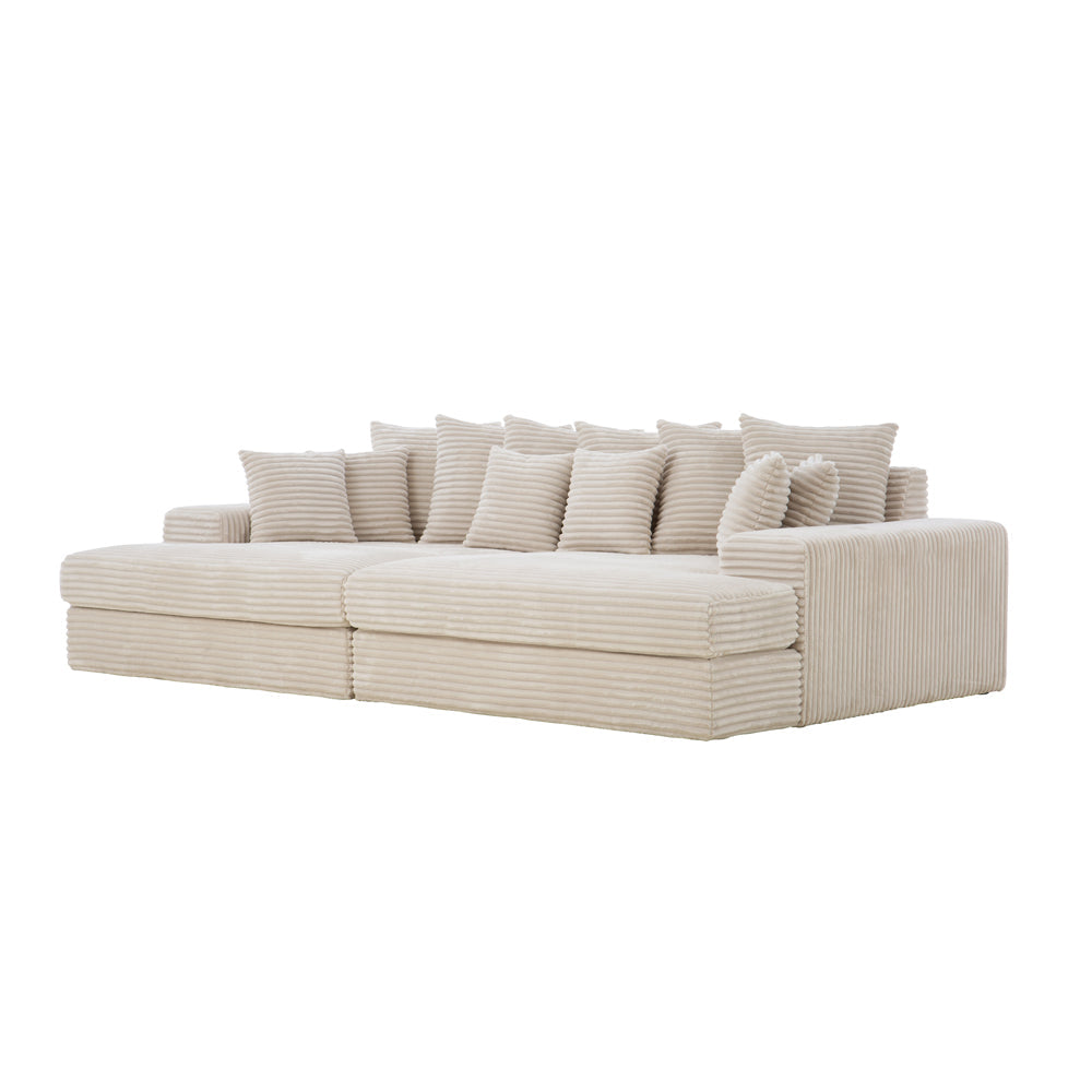 Canapé 4 places assise profonde en velours côtelé beige Cardiff packshot vue de 3/4