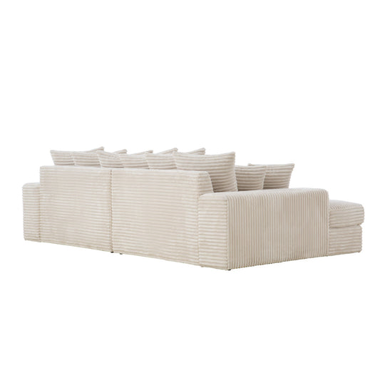 Canapé 4 places assise profonde en velours côtelé beige Cardiff packshot à larges côtes