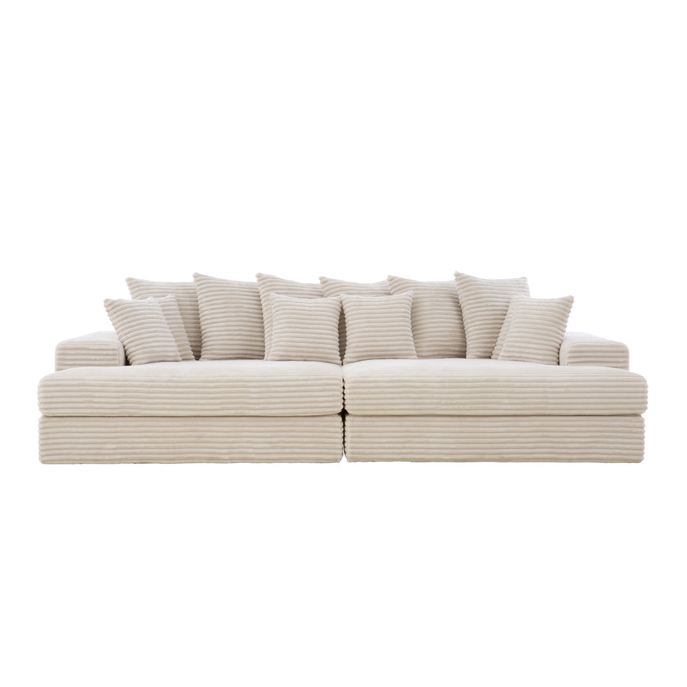 Canapé 4 places assise profonde en velours côtelé beige Cardiff packshot de face