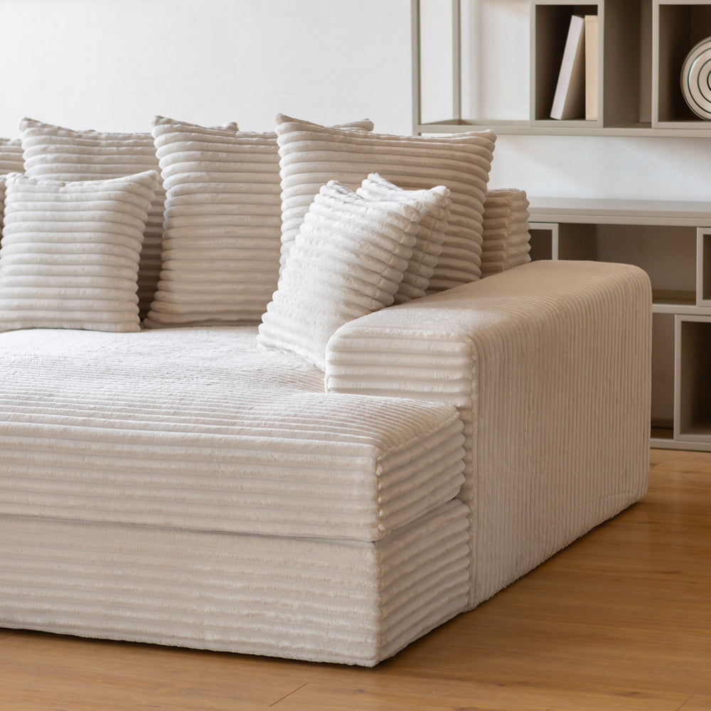 Canapé 4 places assise profonde en velours côtelé beige Cardiff zoom tissu