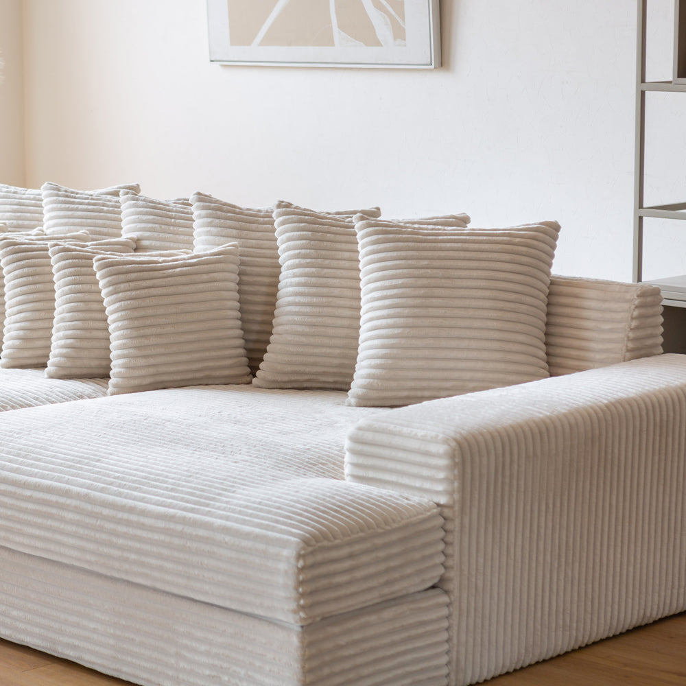 Canapé 4 places assise profonde en velours côtelé beige Cardiff avec coussins