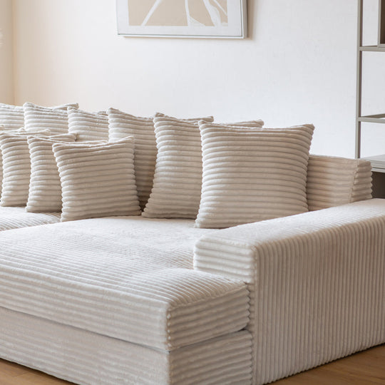 Canapé 4 places assise profonde en velours côtelé beige Cardiff avec coussins