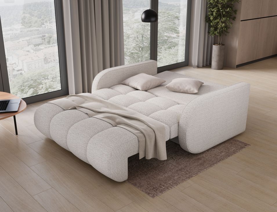 Canapé convertible ELTAP Denvers 2 places en tissu blanc avec coffre de rangement — photo produit