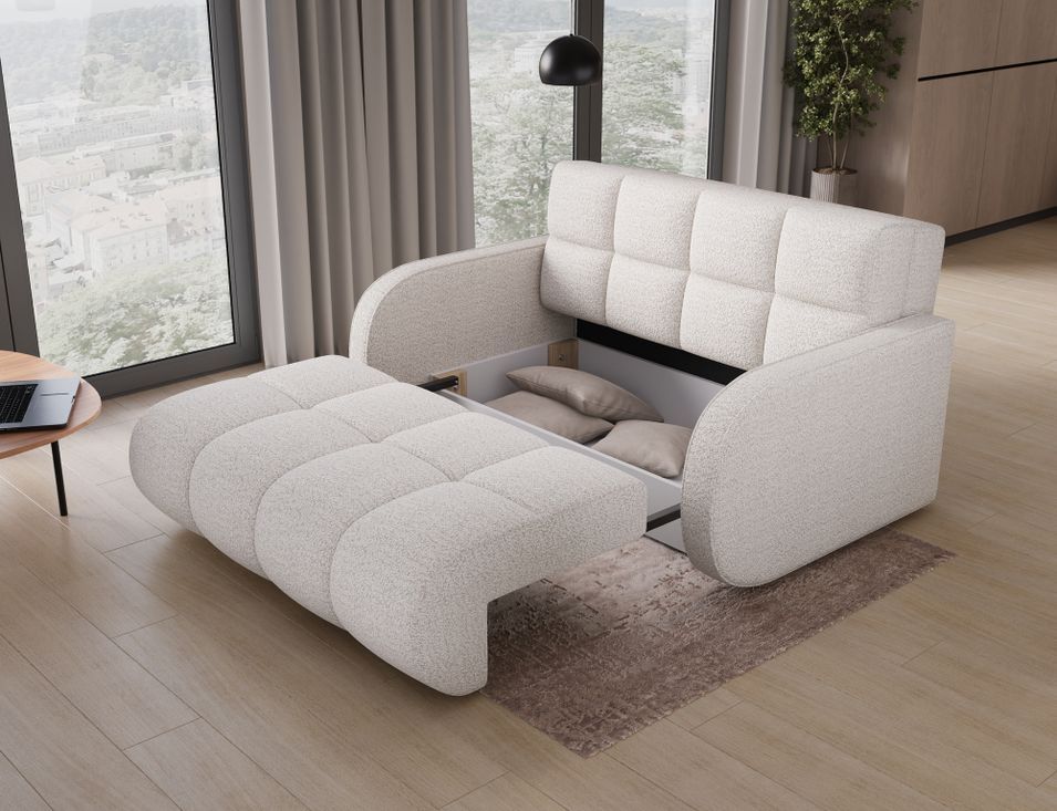 Canapé convertible ELTAP Denvers 2 places en tissu blanc avec coffre de rangement — photo produit