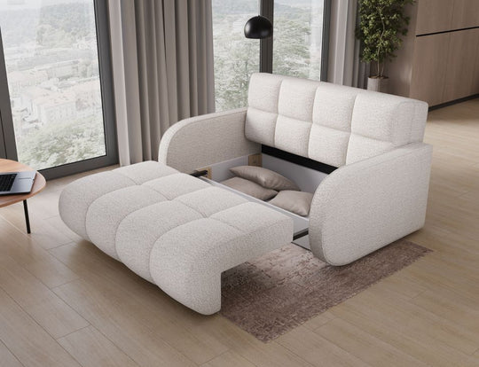 Canapé convertible ELTAP Denvers 2 places en tissu blanc avec coffre de rangement — photo produit
