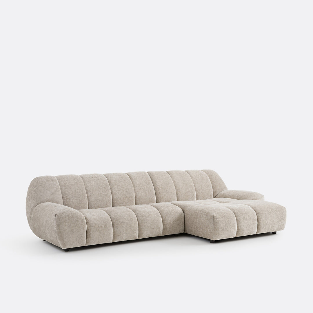 Canapé angle droit LA REDOUTE NURIA 4 places velours taupe — photo produit