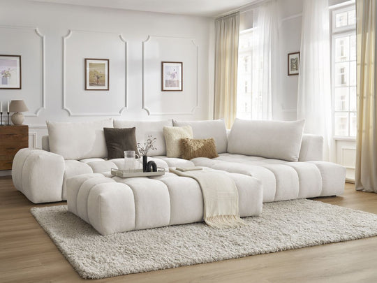 Canapé d'angle gauche EVEREST 4 coussins tissu texturé avec pouf — photo produit