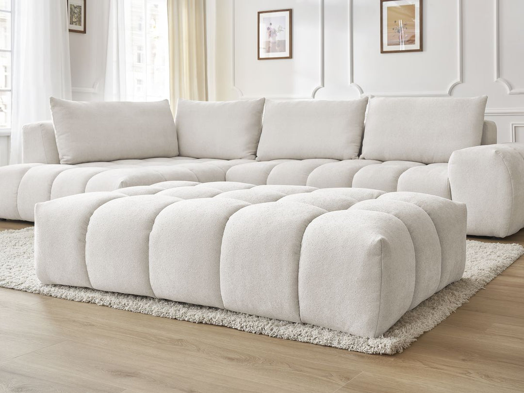 Canapé d'angle gauche EVEREST 4 coussins tissu texturé avec pouf — photo produit