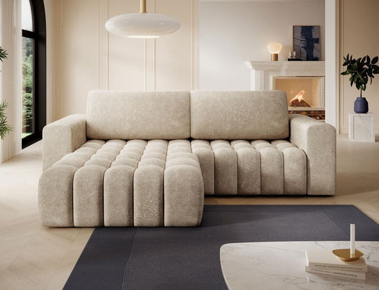 Canapé angle gauche BOZEN convertible coffre velours beige — photo produit