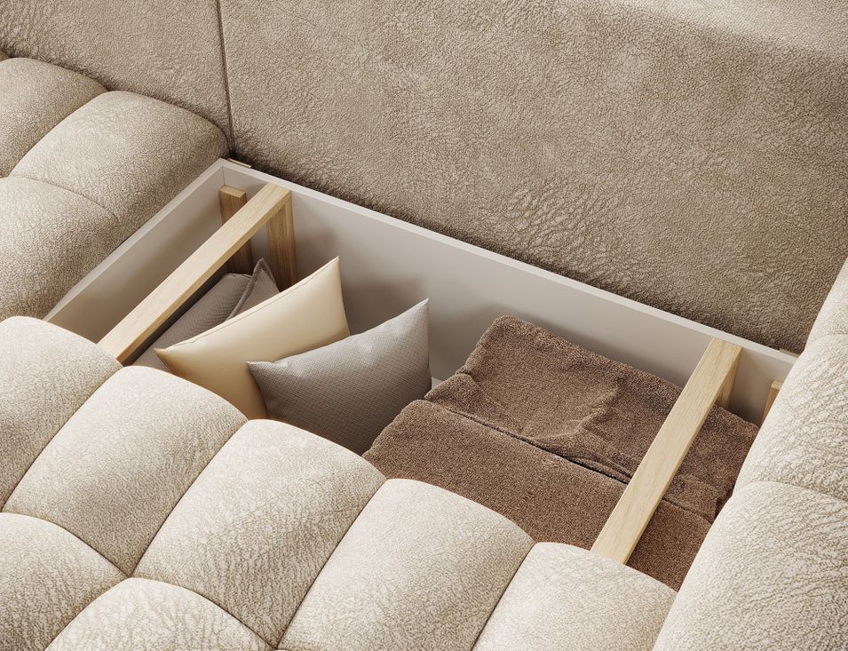Canapé angle gauche BOZEN convertible coffre velours beige — photo produit