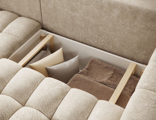 Canapé angle gauche BOZEN convertible coffre velours beige — photo produit