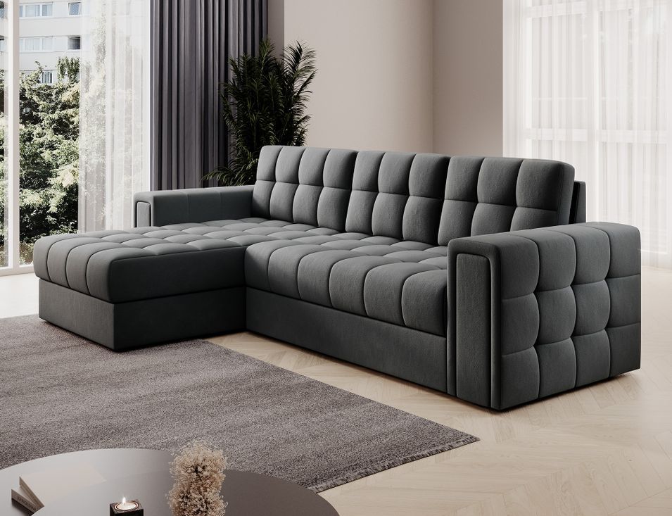 Canapé d'angle convertible LES TENDANCES Klumann en velours gris foncé — photo produit
