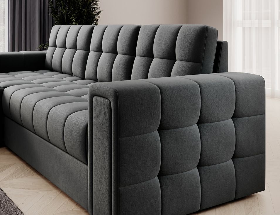 Canapé d'angle convertible LES TENDANCES Klumann en velours gris foncé — photo produit