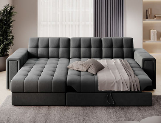 Canapé d'angle convertible LES TENDANCES Klumann en velours gris foncé — photo produit