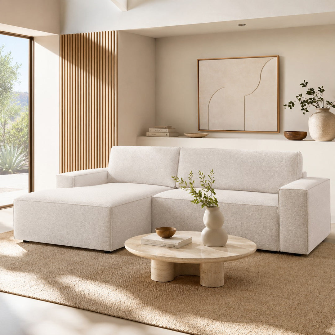 Canapé convertible d'angle gauche MICADONI Jodie 3 places en tissu beige