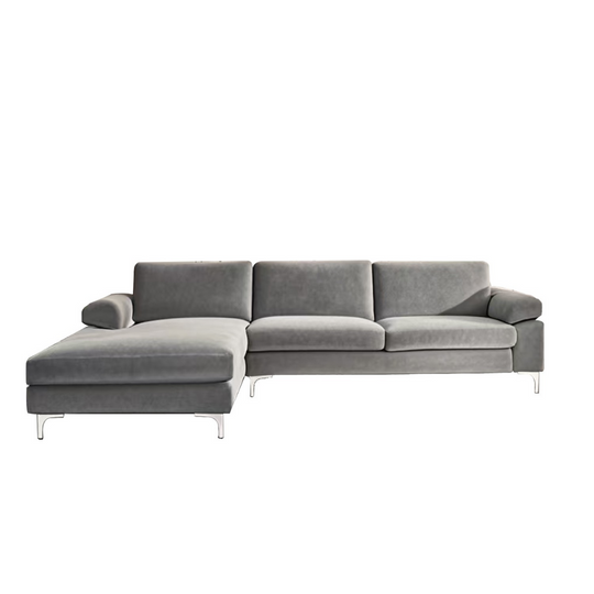 Canapé d'angle gauche 4-5 places velours gris Galway packshot vue de face