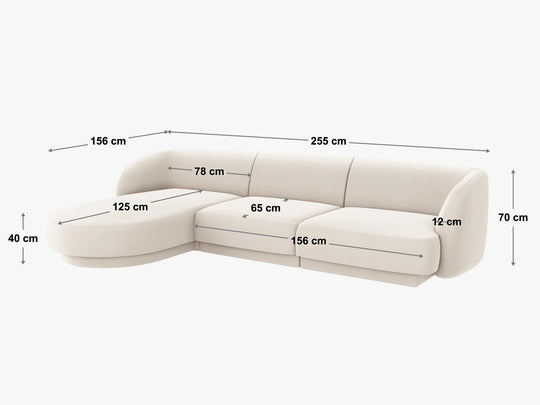 Canapé d'angle droit MICADONI Miley 4 places en velours cappuccino — photo produit